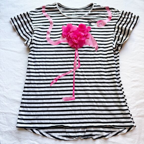 Girls Black/White Striped Wonder Nation Flamingo T-Shirt XXL Short Sleeve - Picture 1 of 5